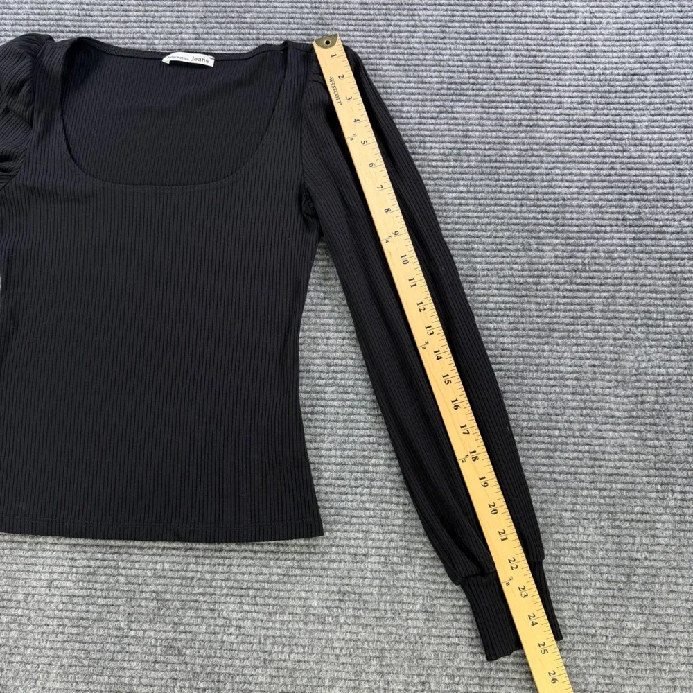 Reformation‎ Jeans Black Ribbed Scoop Neck Puff Sleeve Top Womens XS USA Made